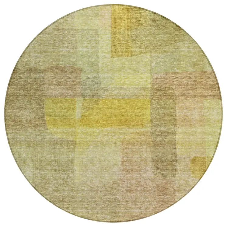 8' Gold Green And Brown Round Abstract Washable Indoor Outdoor Area Rug