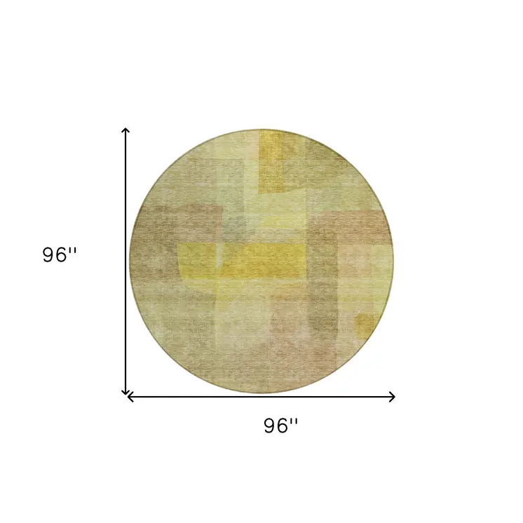 8' Gold Green And Brown Round Abstract Washable Indoor Outdoor Area Rug