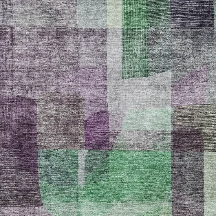 3' X 5' Purple Gray And Green Abstract Washable Indoor Outdoor Area Rug