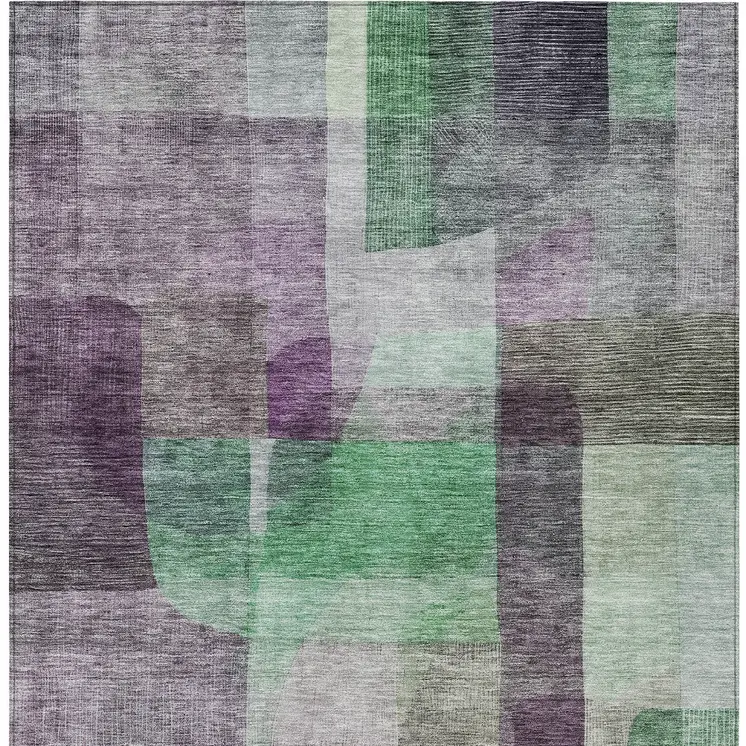 8' X 10' Purple Gray And Green Abstract Washable Indoor Outdoor Area Rug