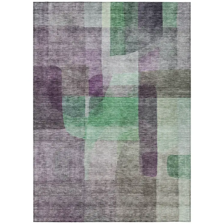 9' X 12' Purple Gray And Green Abstract Washable Indoor Outdoor Area Rug