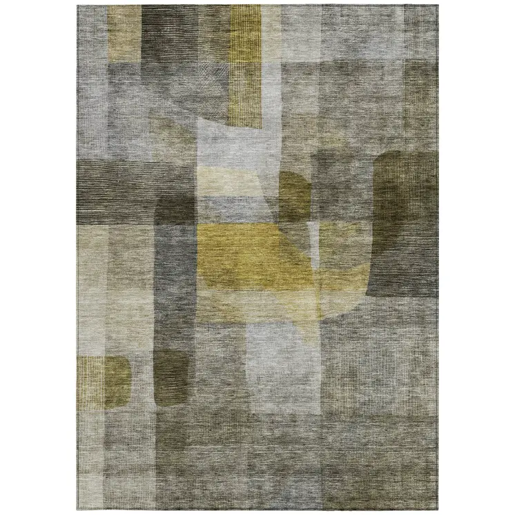 3' X 5' Taupe Gray And Green Abstract Washable Indoor Outdoor Area Rug