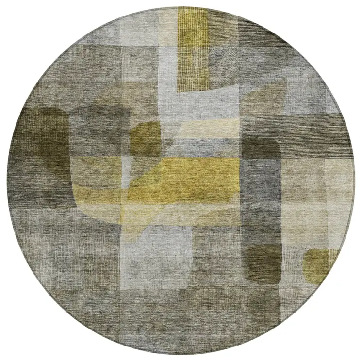 8' Taupe Gray And Green Round Abstract Washable Indoor Outdoor Area Rug