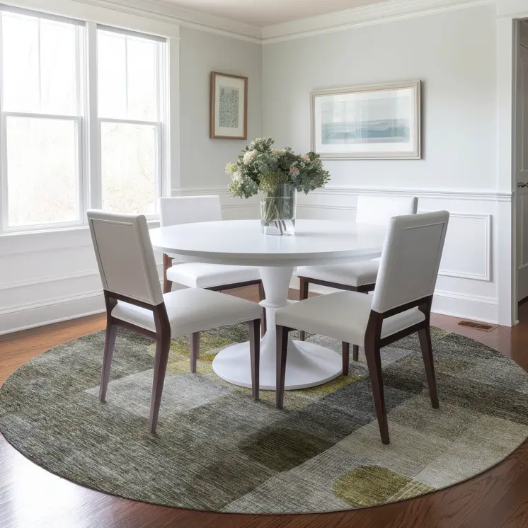8' Taupe Gray And Green Round Abstract Washable Indoor Outdoor Area Rug
