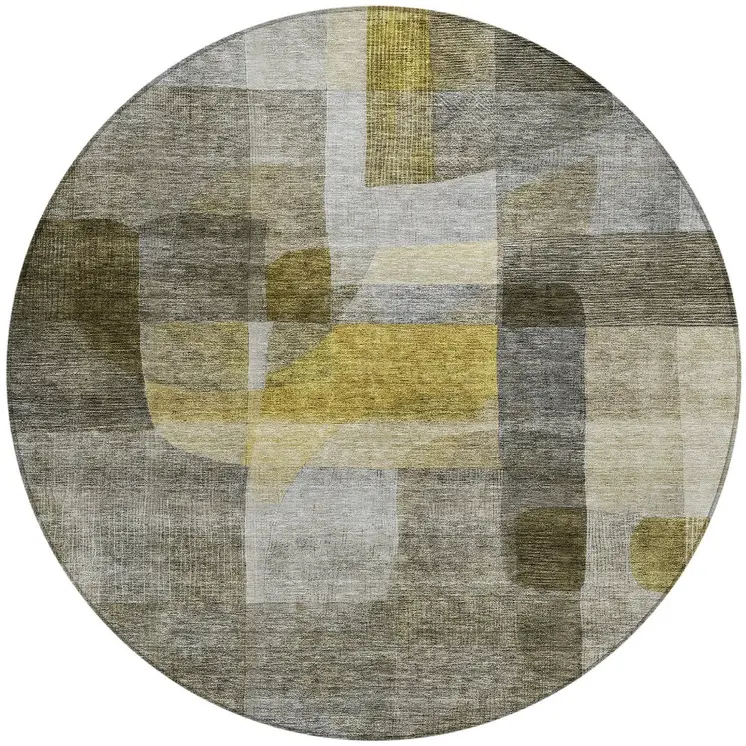 8' Taupe Gray And Green Round Abstract Washable Indoor Outdoor Area Rug