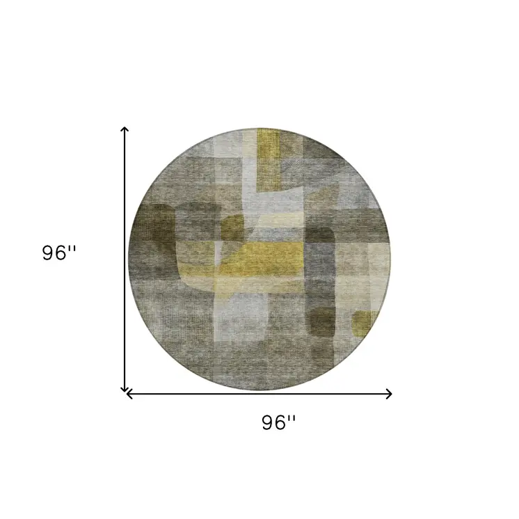 8' Taupe Gray And Green Round Abstract Washable Indoor Outdoor Area Rug