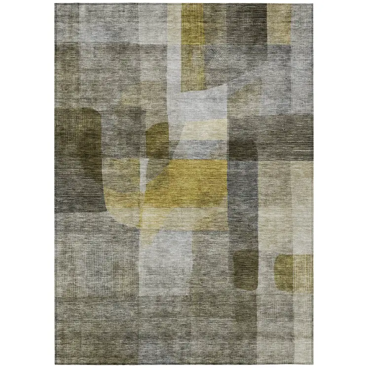 8' X 10' Taupe Gray And Green Abstract Washable Indoor Outdoor Area Rug