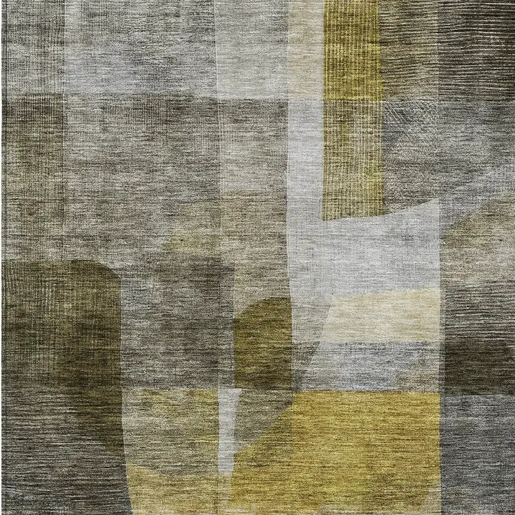 8' X 10' Taupe Gray And Green Abstract Washable Indoor Outdoor Area Rug