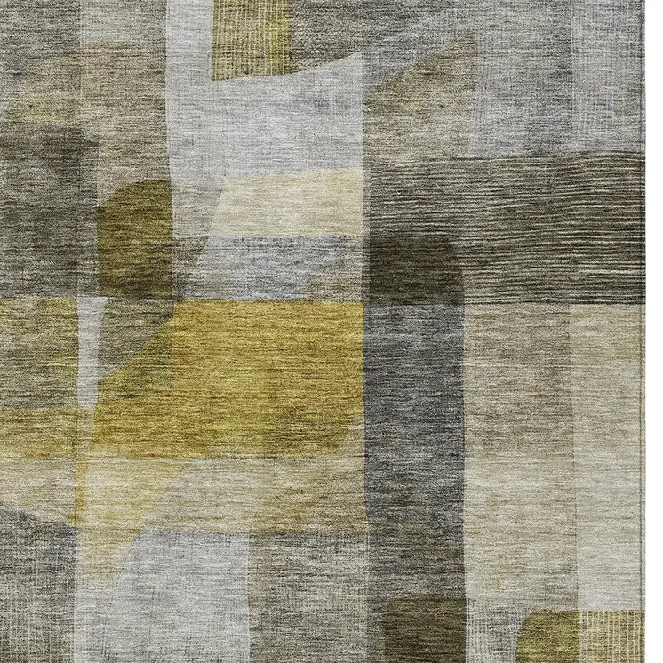 10' X 14' Taupe Gray And Green Abstract Washable Indoor Outdoor Area Rug