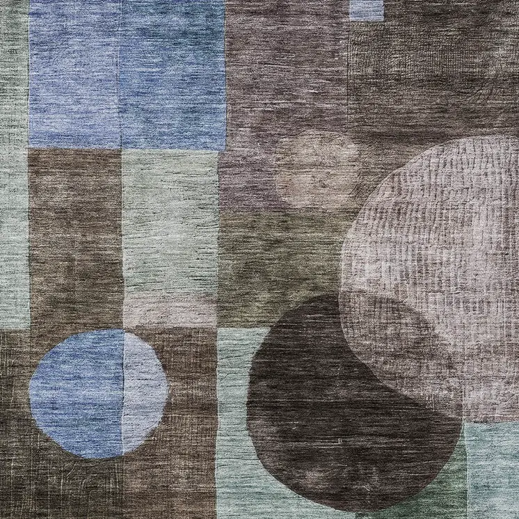 3' X 5' Brown Blue And Green Geometric Washable Indoor Outdoor Area Rug