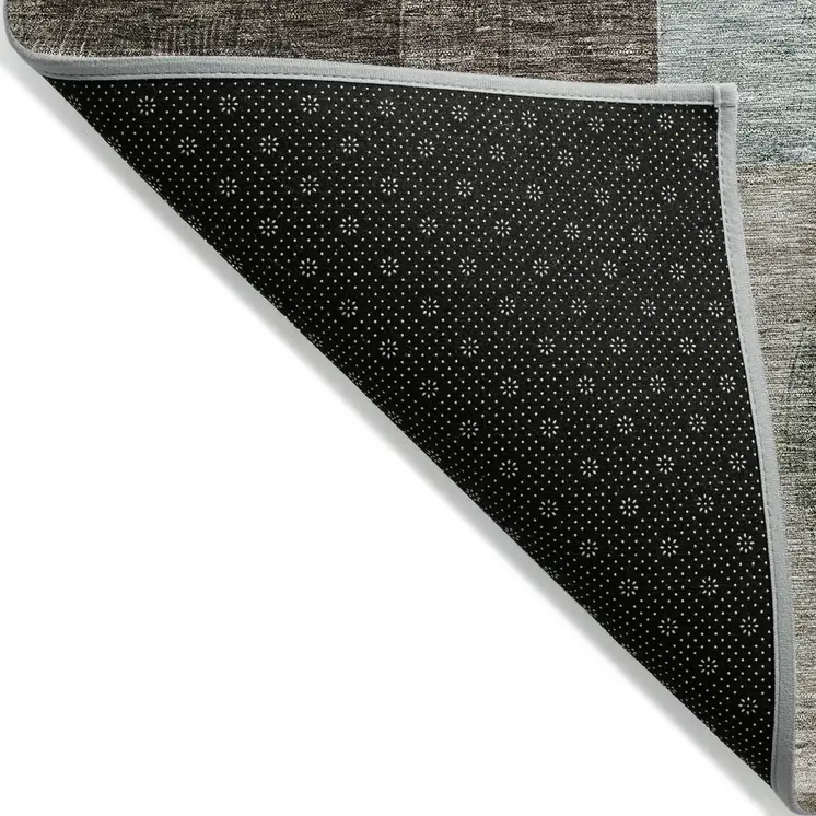 8' Brown Blue And Green Round Geometric Washable Indoor Outdoor Area Rug
