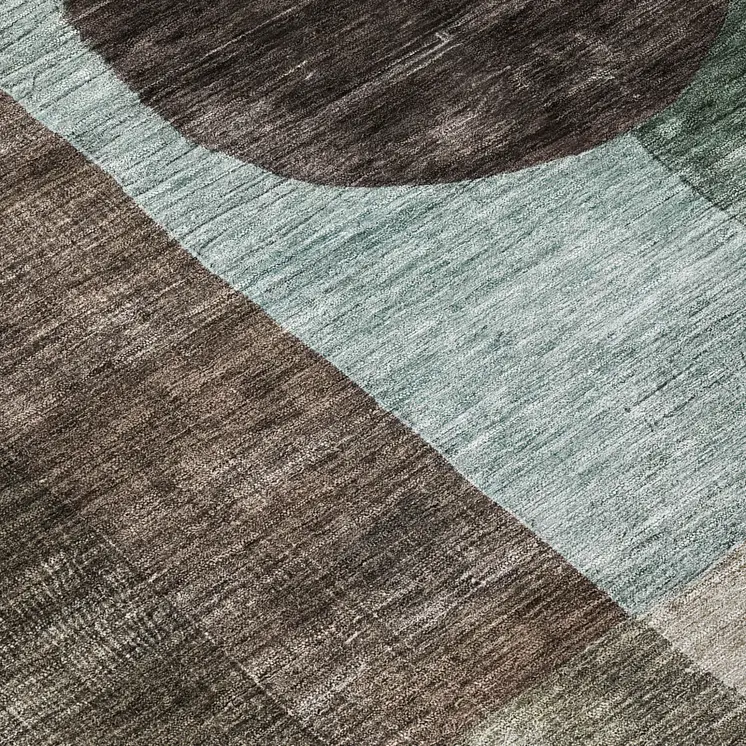 8' Brown Blue And Green Round Geometric Washable Indoor Outdoor Area Rug