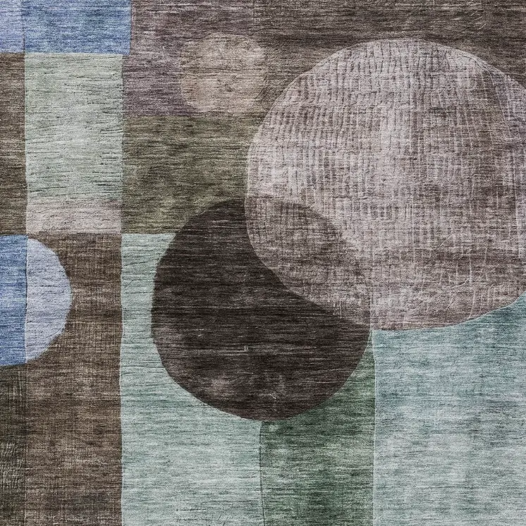 8' X 10' Brown Blue And Green Geometric Washable Indoor Outdoor Area Rug