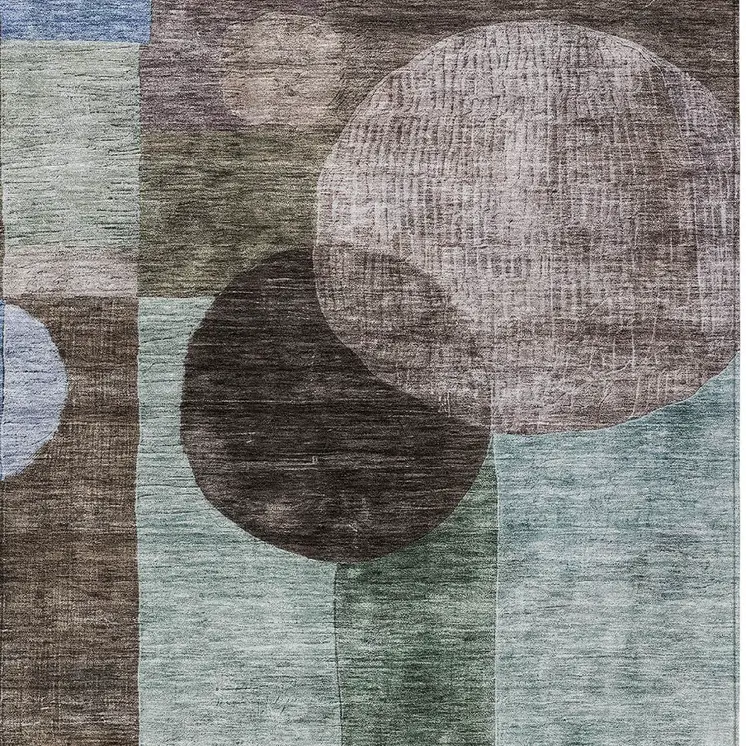 9' X 12' Brown Blue And Green Geometric Washable Indoor Outdoor Area Rug