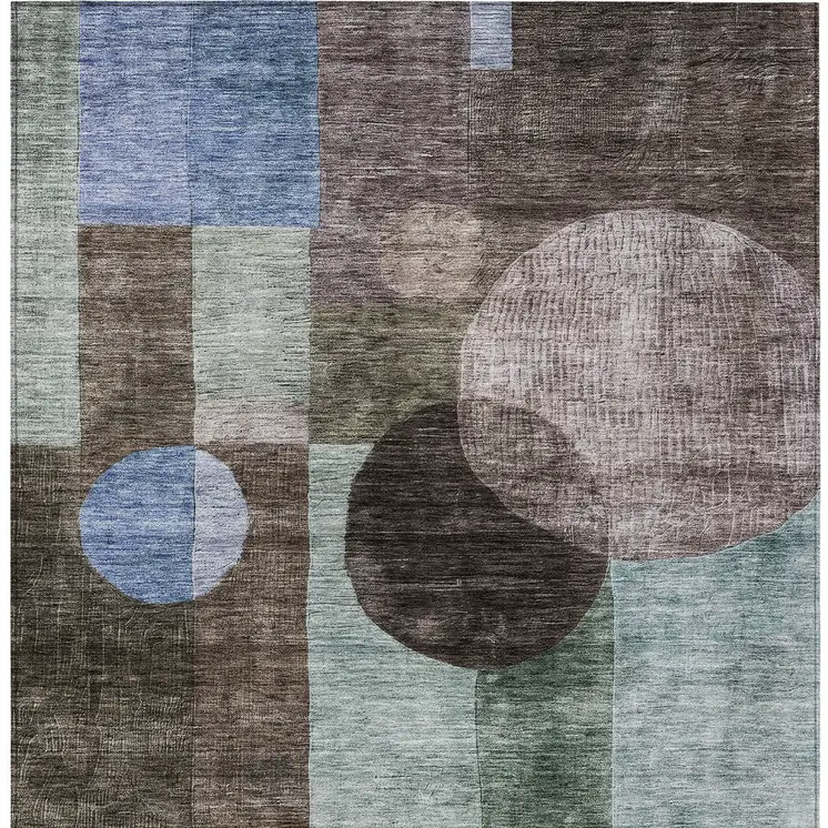 10' X 14' Brown Blue And Green Geometric Washable Indoor Outdoor Area Rug