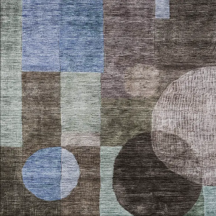 10' X 14' Brown Blue And Green Geometric Washable Indoor Outdoor Area Rug