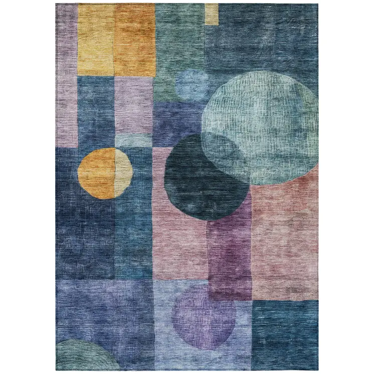 5' X 8' Blue Green And Copper Geometric Washable Indoor Outdoor Area Rug
