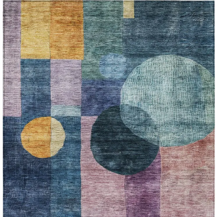5' X 8' Blue Green And Copper Geometric Washable Indoor Outdoor Area Rug