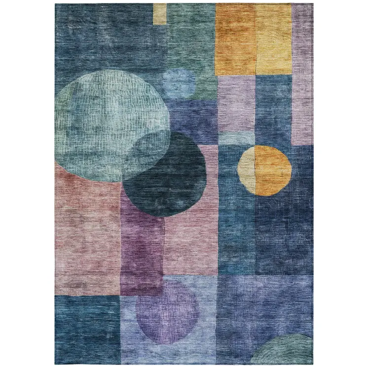 10' X 14' Blue Green And Copper Geometric Washable Indoor Outdoor Area Rug