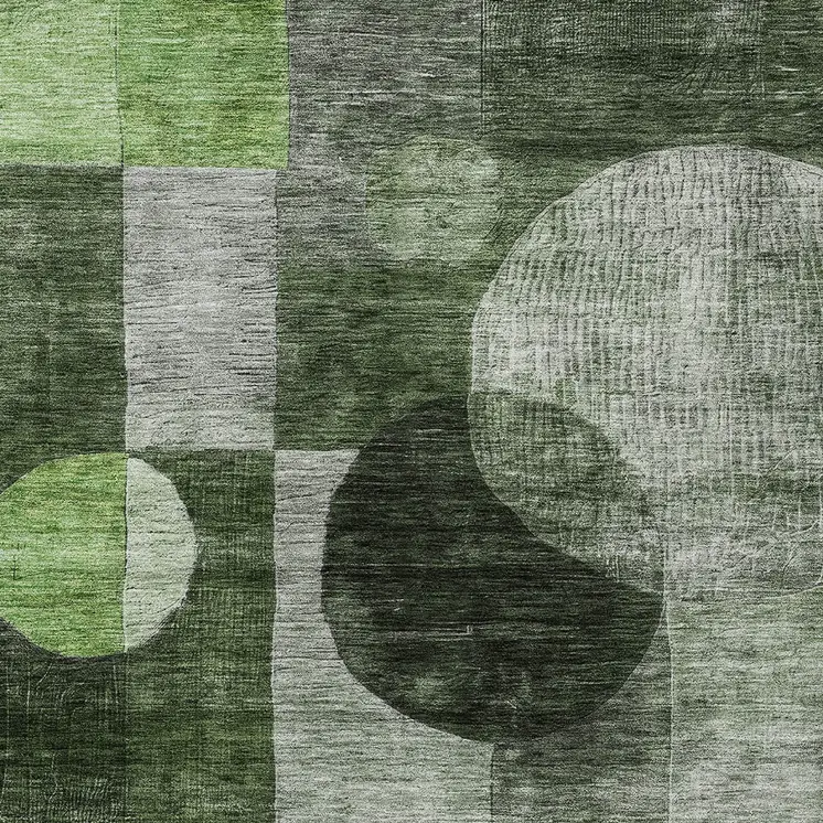 3' X 5' Fern Green And Gray Geometric Washable Indoor Outdoor Area Rug