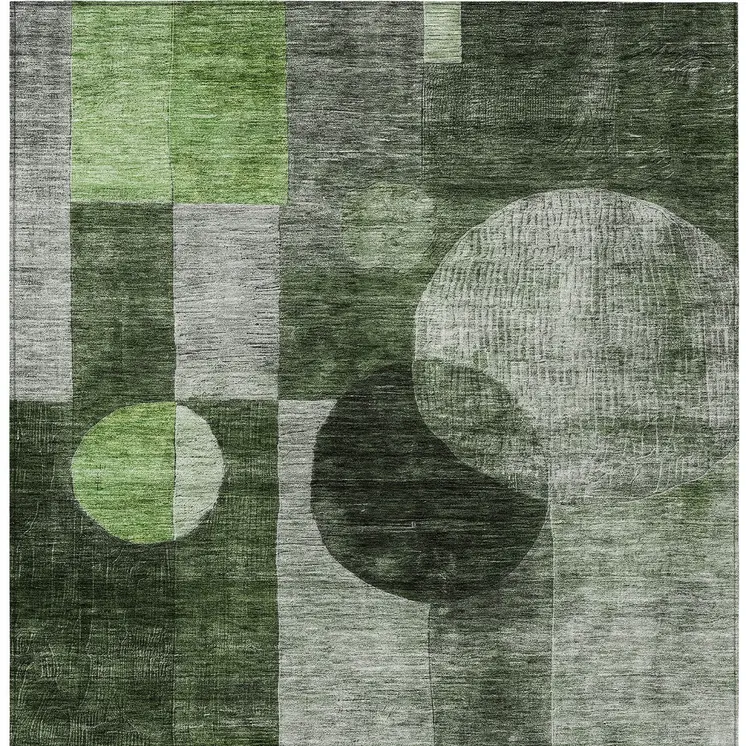 9' X 12' Fern Green And Gray Geometric Washable Indoor Outdoor Area Rug