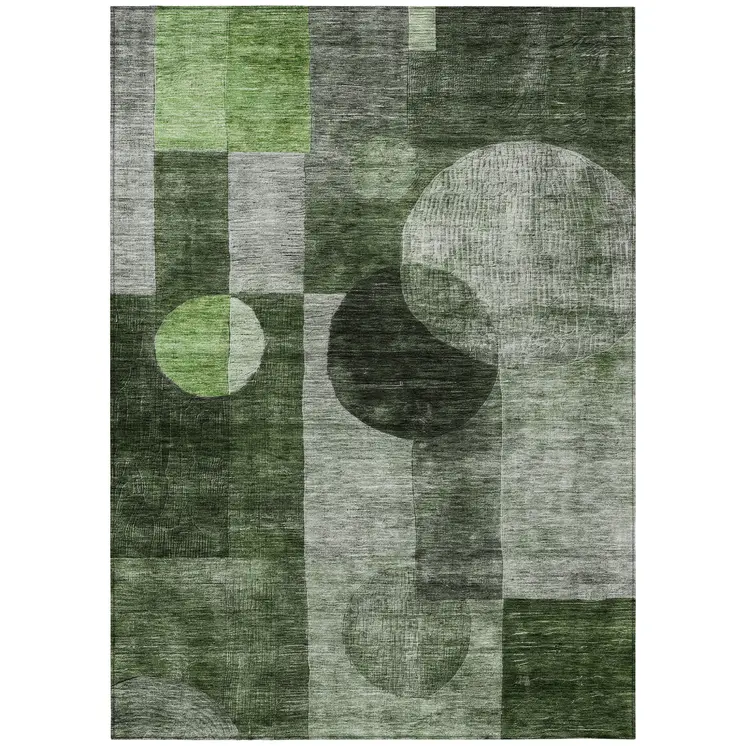 9' X 12' Fern Green And Gray Geometric Washable Indoor Outdoor Area Rug
