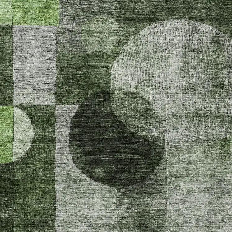 9' X 12' Fern Green And Gray Geometric Washable Indoor Outdoor Area Rug