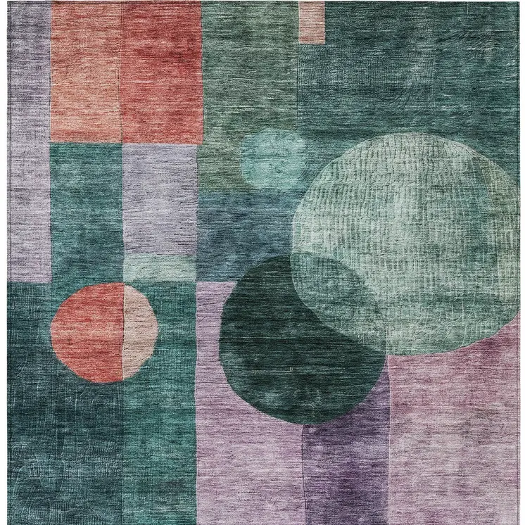 5' X 8' Green Copper And Purple Geometric Washable Indoor Outdoor Area Rug