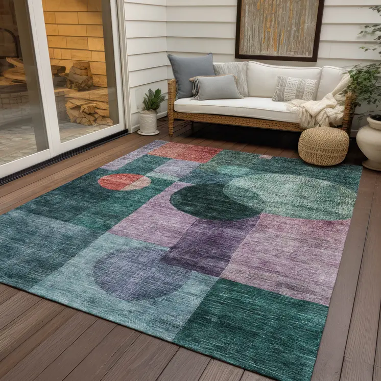 5' X 8' Green Copper And Purple Geometric Washable Indoor Outdoor Area Rug