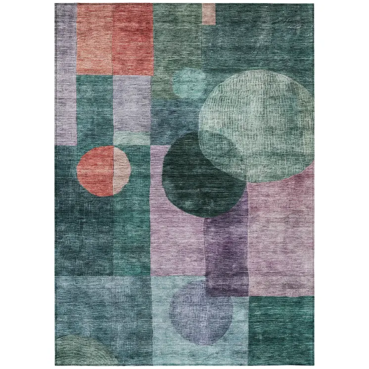 5' X 8' Green Copper And Purple Geometric Washable Indoor Outdoor Area Rug