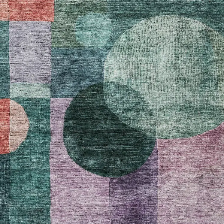 5' X 8' Green Copper And Purple Geometric Washable Indoor Outdoor Area Rug