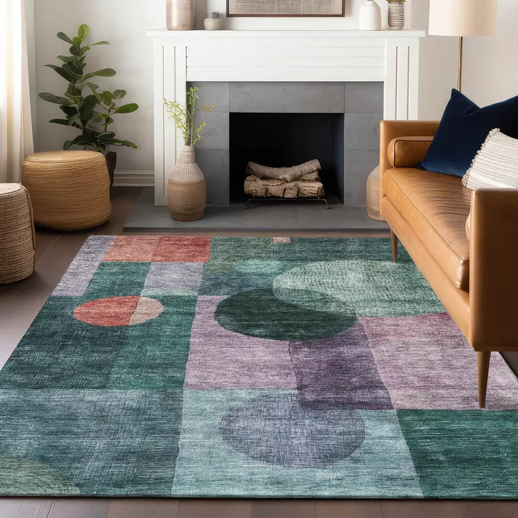 5' X 8' Green Copper And Purple Geometric Washable Indoor Outdoor Area Rug