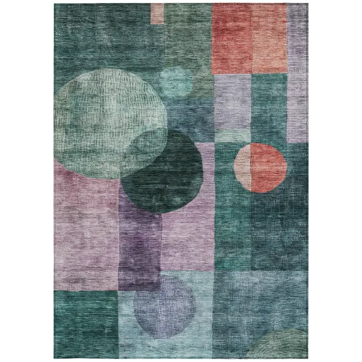 8' X 10' Green Copper And Purple Geometric Washable Indoor Outdoor Area Rug