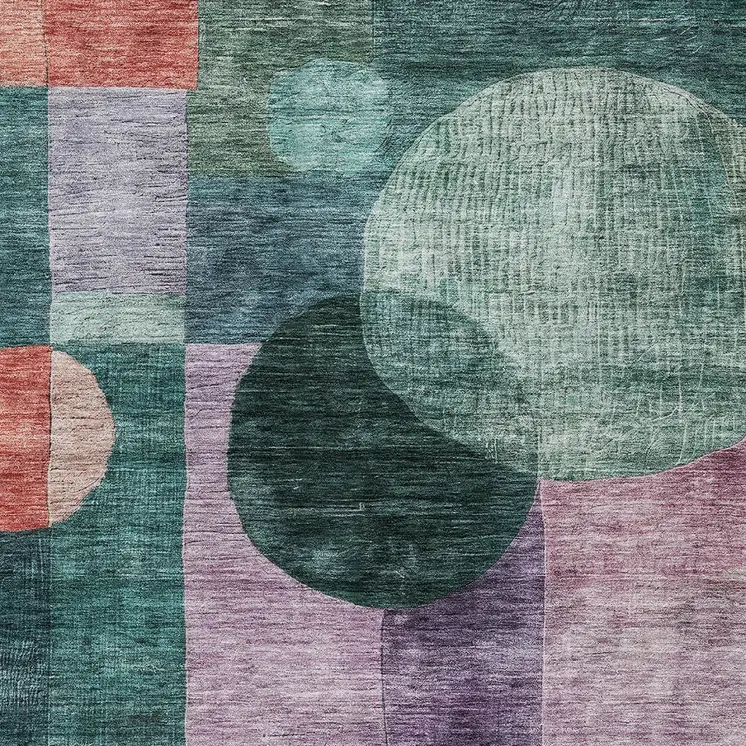 8' X 10' Green Copper And Purple Geometric Washable Indoor Outdoor Area Rug