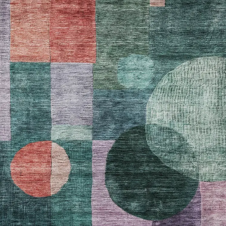 10' X 14' Green Copper And Purple Geometric Washable Indoor Outdoor Area Rug
