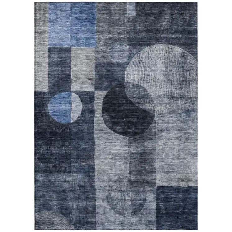 5' X 8' Navy Blue Gray And Charcoal Geometric Washable Indoor Outdoor Area Rug