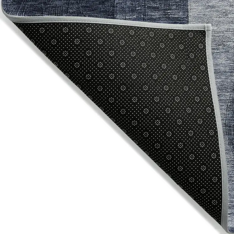 5' X 8' Navy Blue Gray And Charcoal Geometric Washable Indoor Outdoor Area Rug