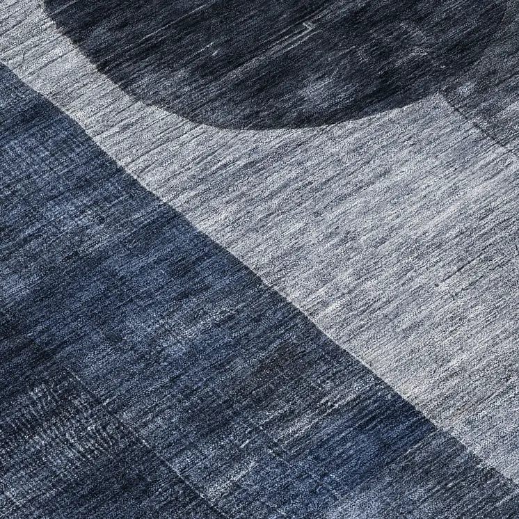 8' Navy Blue Gray And Charcoal Round Geometric Washable Indoor Outdoor Area Rug