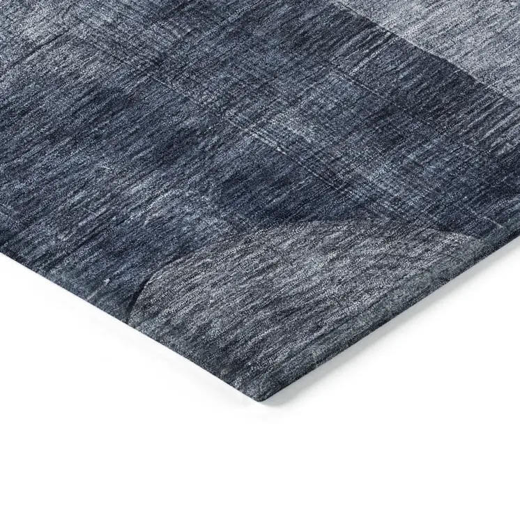 8' X 10' Navy Blue Gray And Charcoal Geometric Washable Indoor Outdoor Area Rug