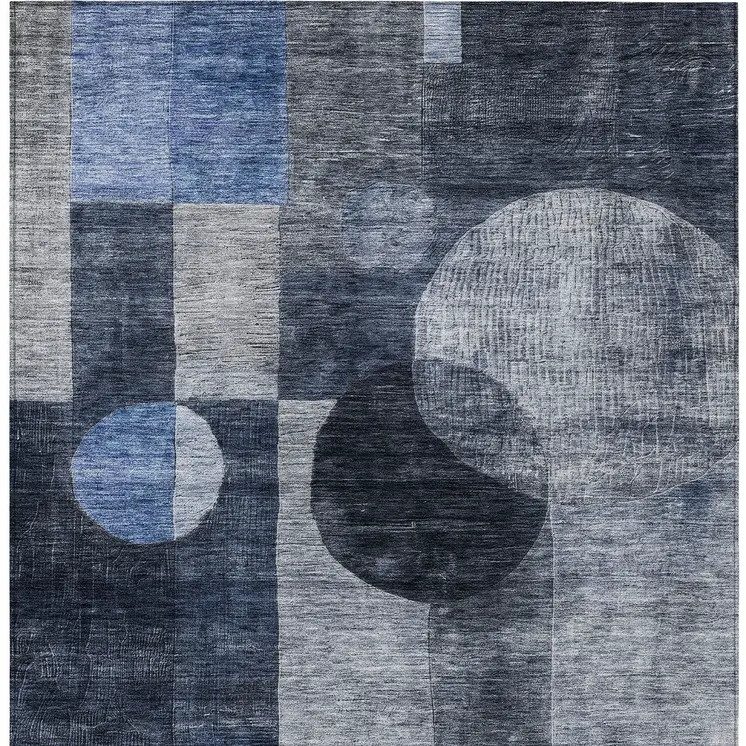 8' X 10' Navy Blue Gray And Charcoal Geometric Washable Indoor Outdoor Area Rug