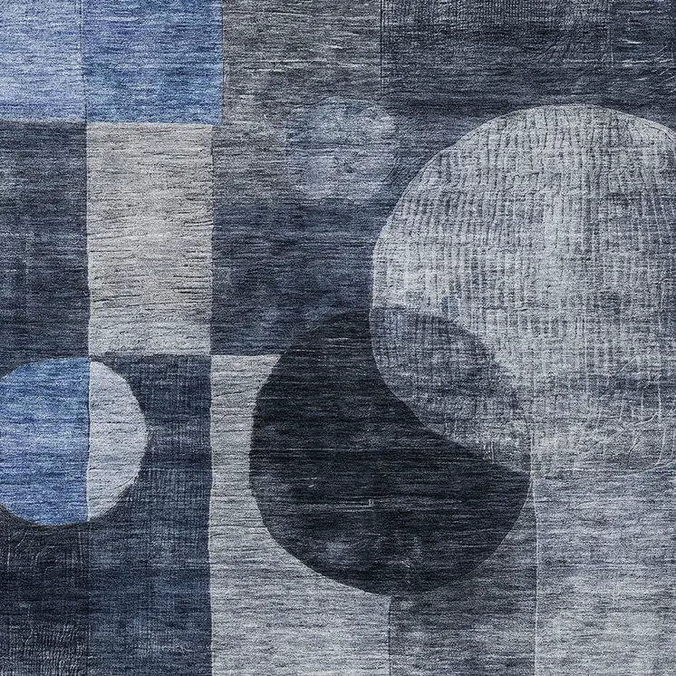 9' X 12' Navy Blue Gray And Charcoal Geometric Washable Indoor Outdoor Area Rug