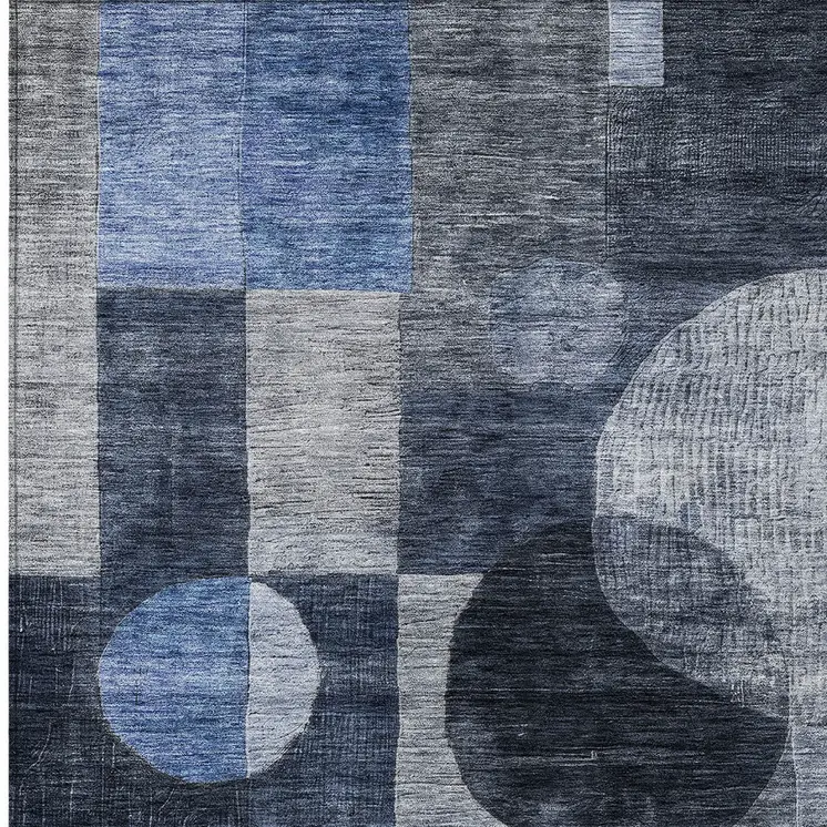 10' X 14' Navy Blue Gray And Charcoal Geometric Washable Indoor Outdoor Area Rug