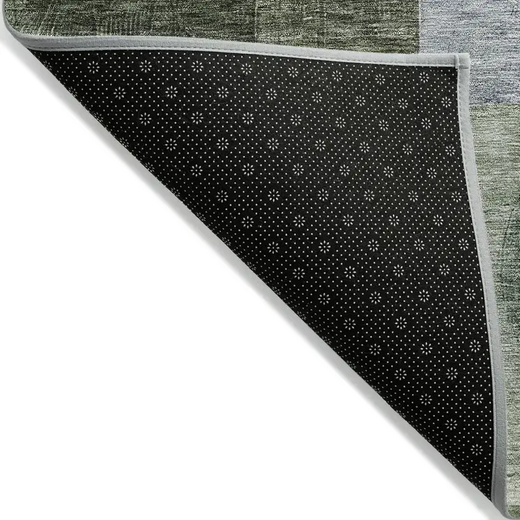 8' X 10' Olive Green Charcoal And Purple Geometric Washable Indoor Outdoor Area Rug