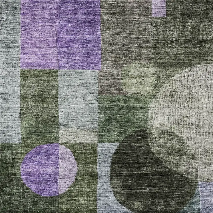 8' X 10' Olive Green Charcoal And Purple Geometric Washable Indoor Outdoor Area Rug