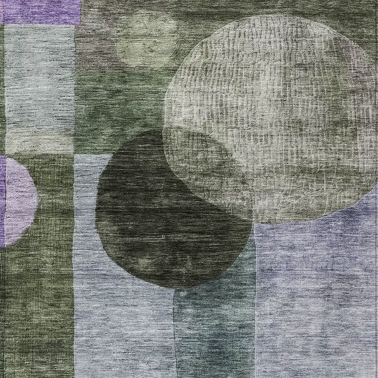 9' X 12' Olive Green Charcoal And Purple Geometric Washable Indoor Outdoor Area Rug