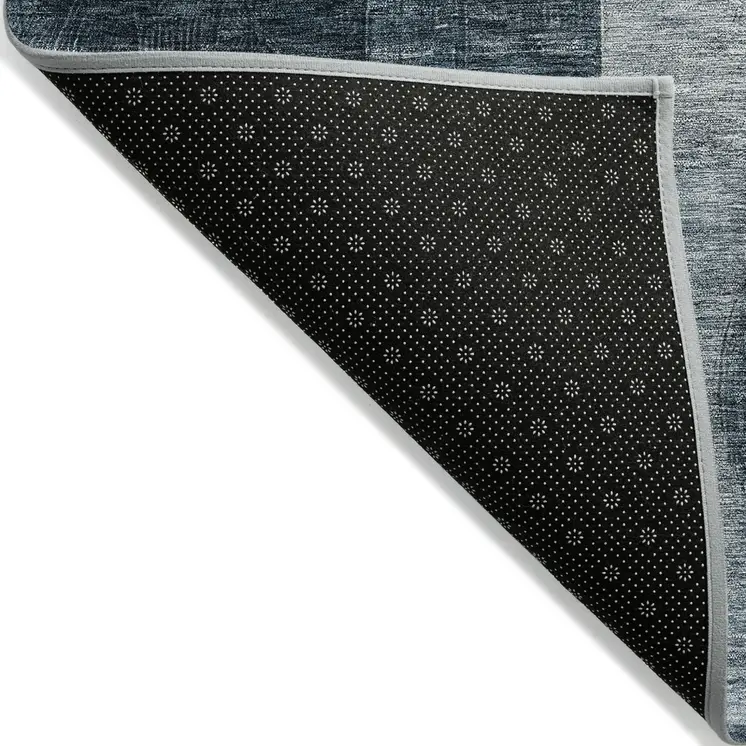 5' X 8' Teal Blue Gray And Charcoal Geometric Washable Indoor Outdoor Area Rug