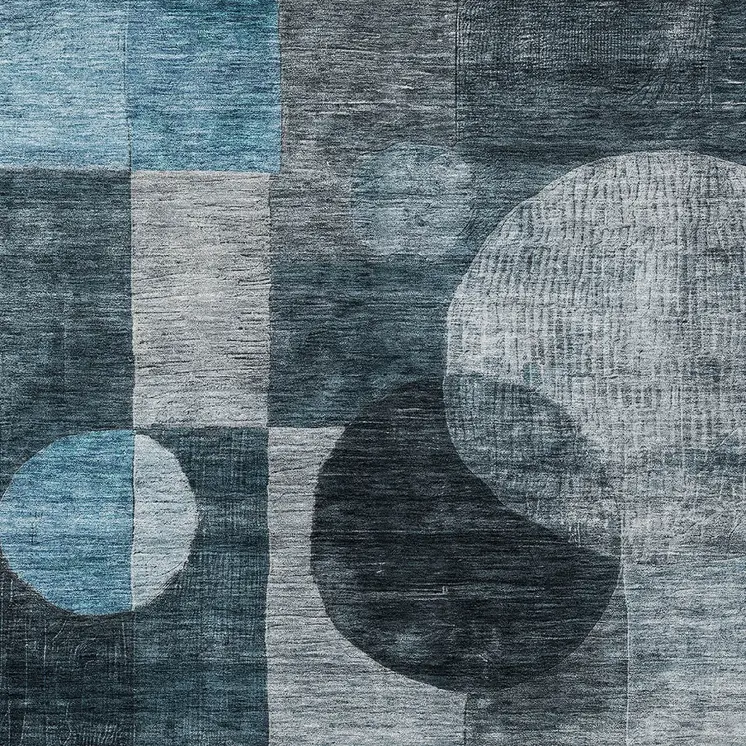5' X 8' Teal Blue Gray And Charcoal Geometric Washable Indoor Outdoor Area Rug