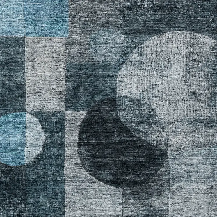 9' X 12' Teal Blue Gray And Charcoal Geometric Washable Indoor Outdoor Area Rug