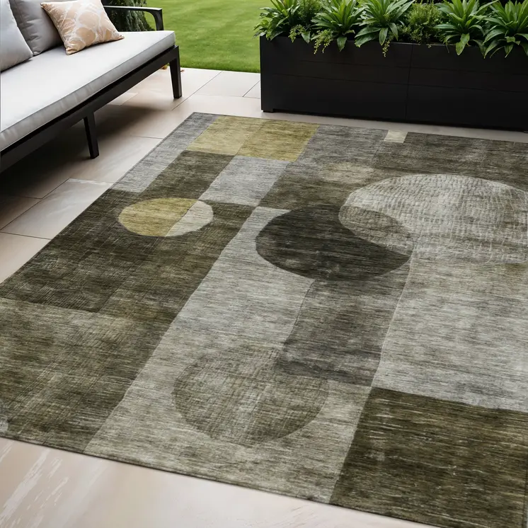 5' X 8' Taupe Gray And Charcoal Geometric Washable Indoor Outdoor Area Rug