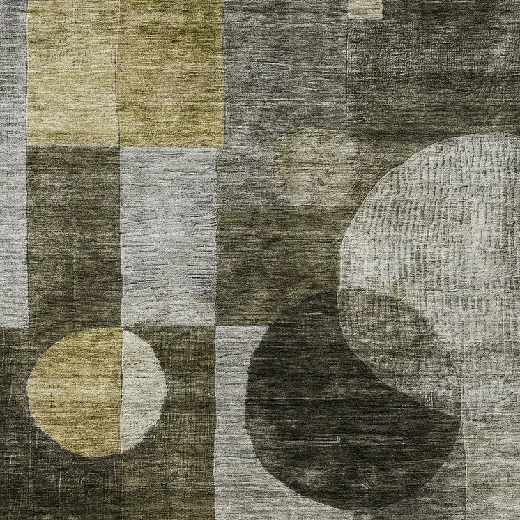 5' X 8' Taupe Gray And Charcoal Geometric Washable Indoor Outdoor Area Rug
